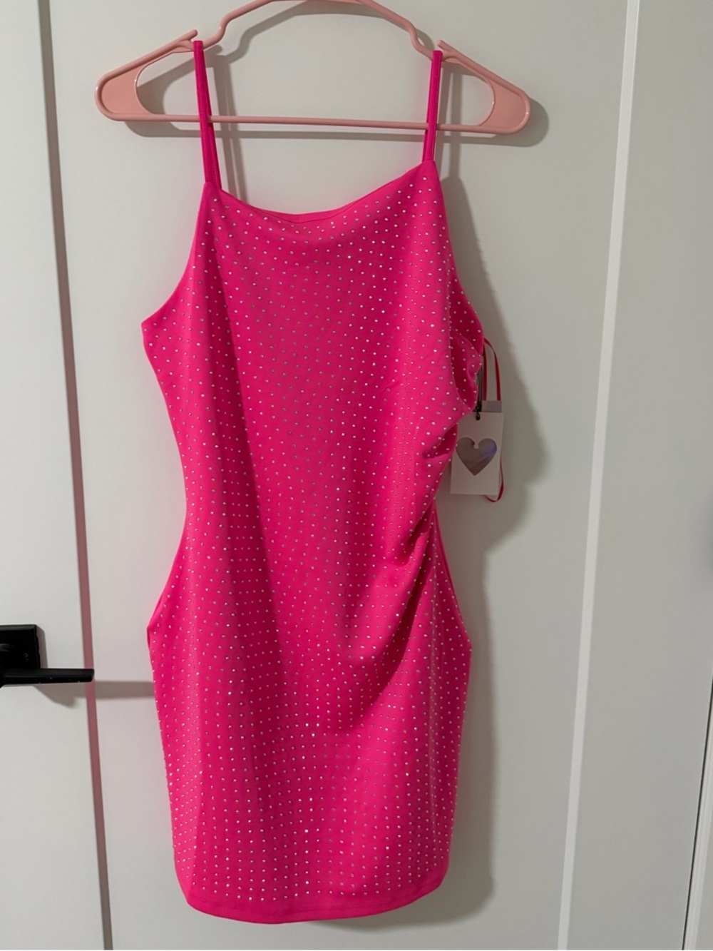 iris Hot Pink Rhinestone Mini Dress